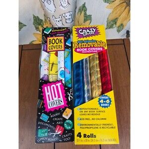 Lot 2 Vintage Crazy Covers + Hot Covers Self-Adhesive Book Cover Rolls most new